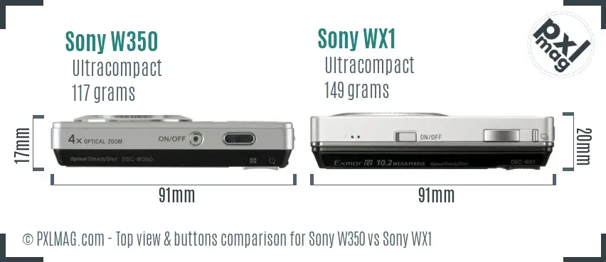 Sony W350 vs Sony WX1 top view buttons comparison