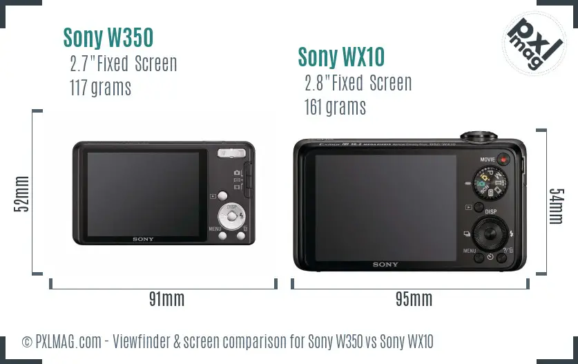 Sony W350 vs Sony WX10 Screen and Viewfinder comparison