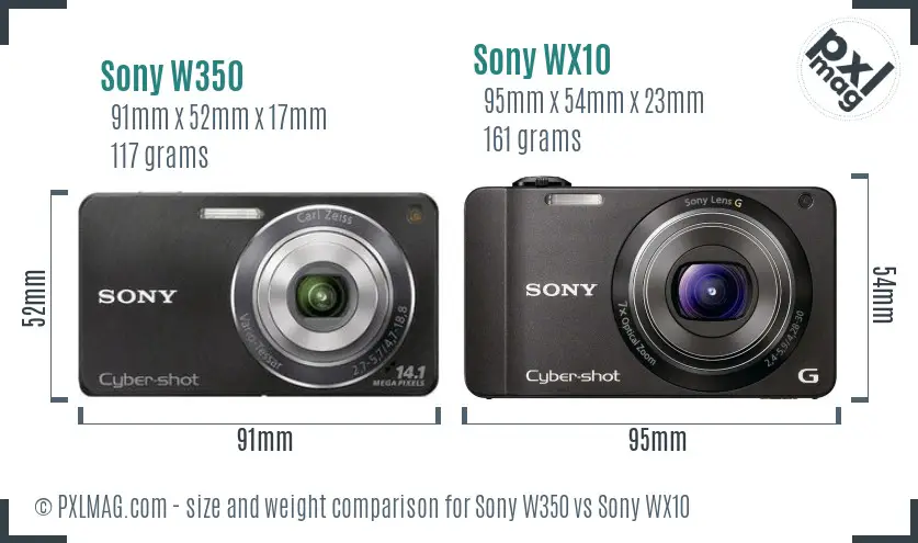 Sony W350 vs Sony WX10 size comparison