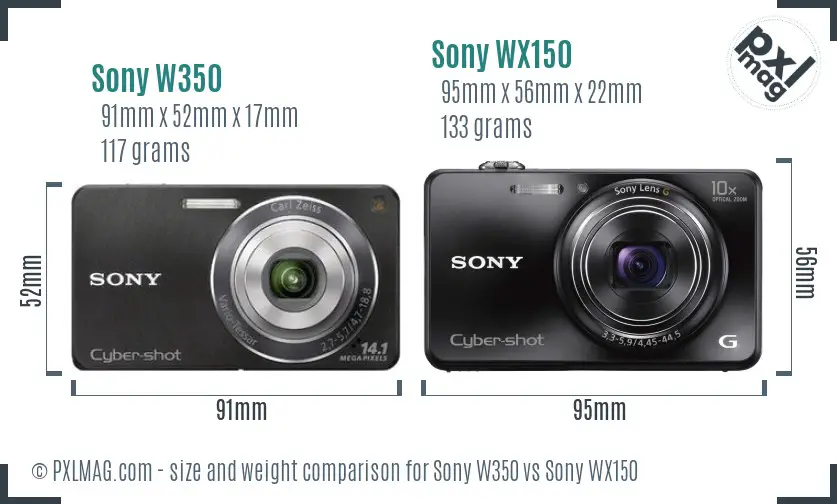Sony W350 vs Sony WX150 size comparison