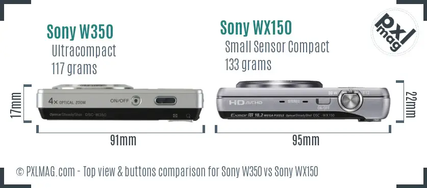 Sony W350 vs Sony WX150 top view buttons comparison