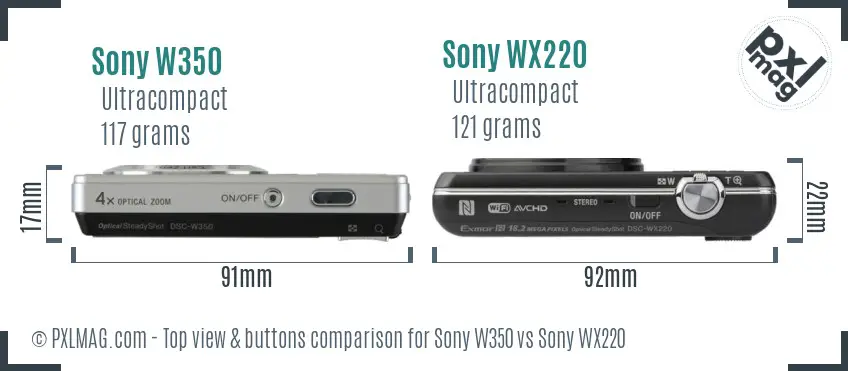 Sony W350 vs Sony WX220 top view buttons comparison