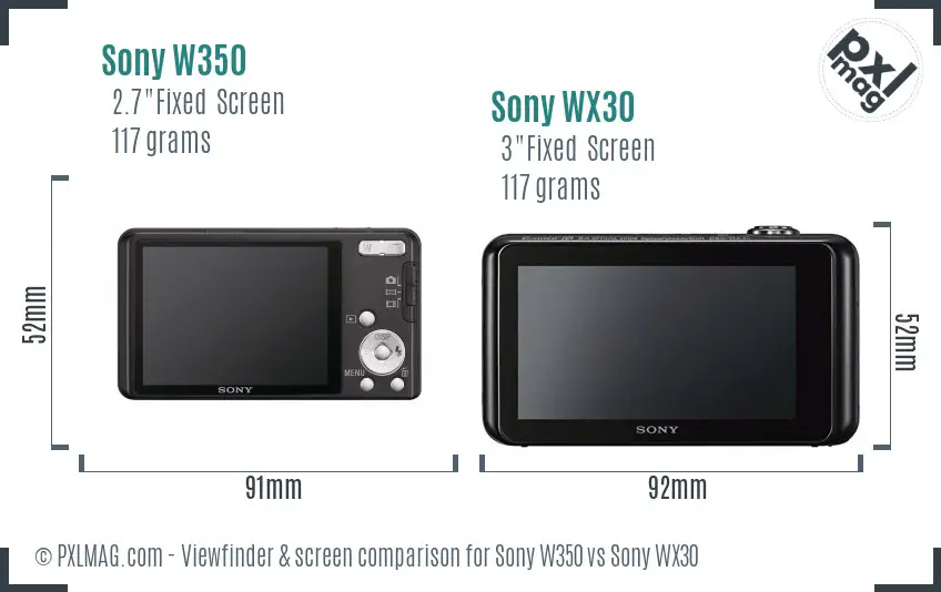 Sony W350 vs Sony WX30 Screen and Viewfinder comparison