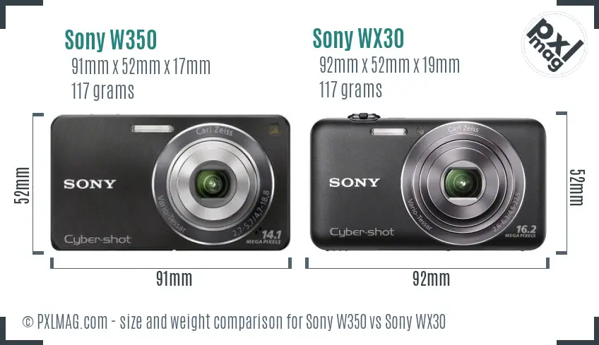 Sony W350 vs Sony WX30 size comparison