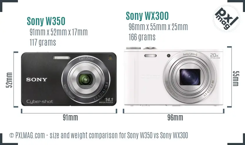 Sony W350 vs Sony WX300 size comparison
