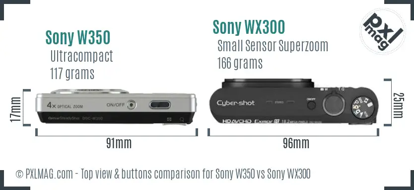 Sony W350 vs Sony WX300 top view buttons comparison
