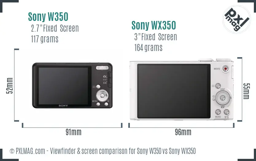 Sony W350 vs Sony WX350 Screen and Viewfinder comparison