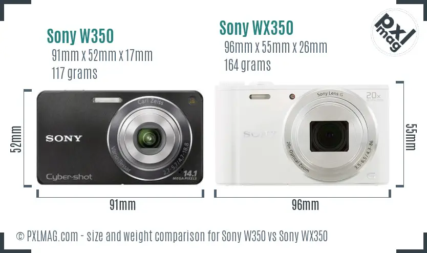 Sony W350 vs Sony WX350 size comparison