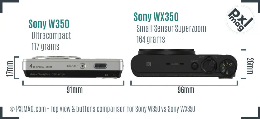 Sony W350 vs Sony WX350 top view buttons comparison