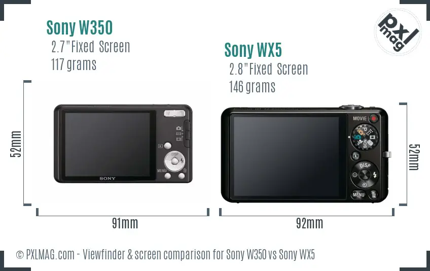 Sony W350 vs Sony WX5 Screen and Viewfinder comparison