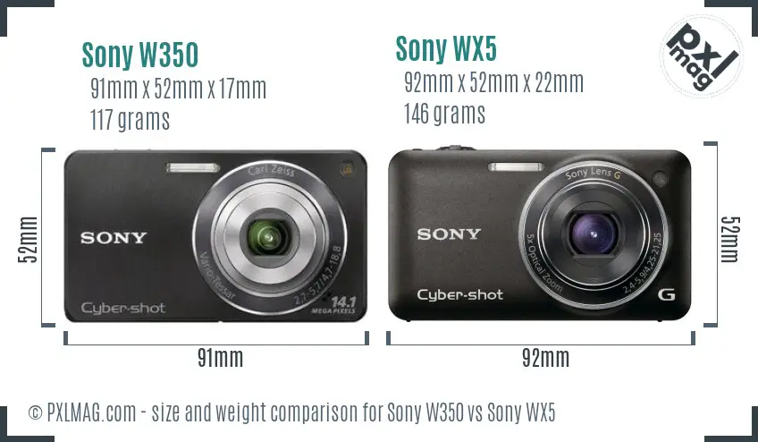 Sony W350 vs Sony WX5 size comparison