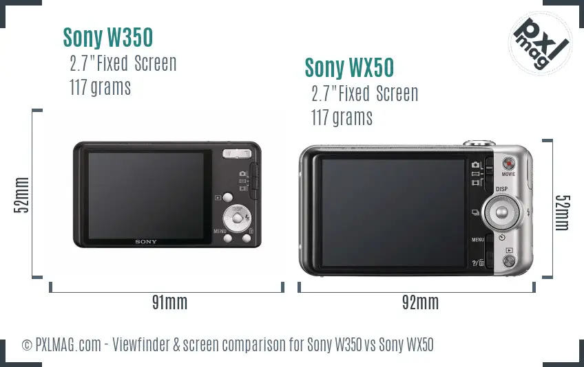 Sony W350 vs Sony WX50 Screen and Viewfinder comparison