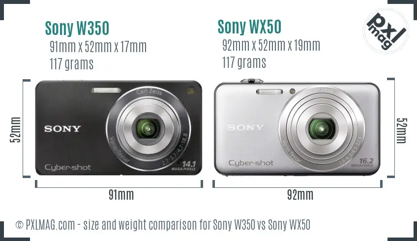 Sony W350 vs Sony WX50 size comparison
