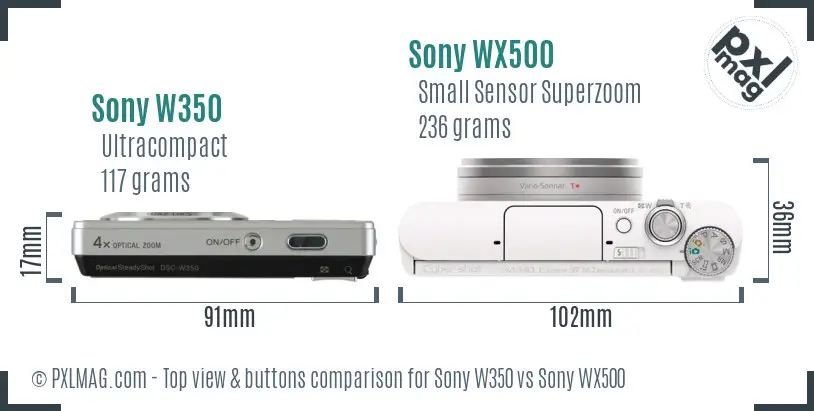 Sony W350 vs Sony WX500 top view buttons comparison