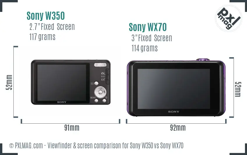 Sony W350 vs Sony WX70 Screen and Viewfinder comparison