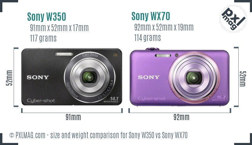 Sony W350 vs Sony WX70 size comparison