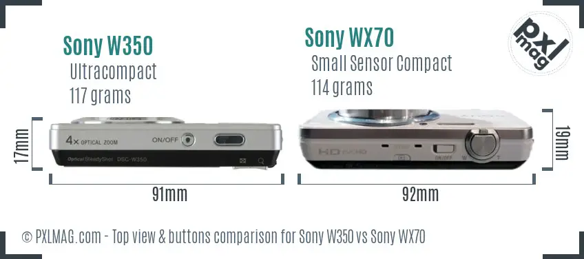 Sony W350 vs Sony WX70 top view buttons comparison