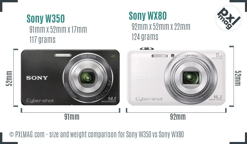 Sony W350 vs Sony WX80 size comparison