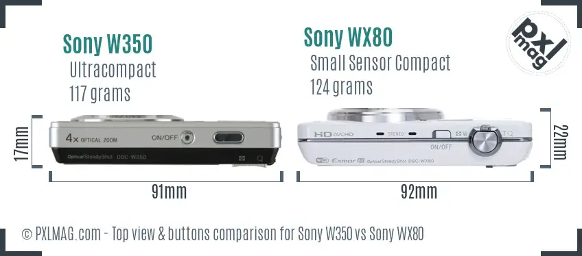 Sony W350 vs Sony WX80 top view buttons comparison