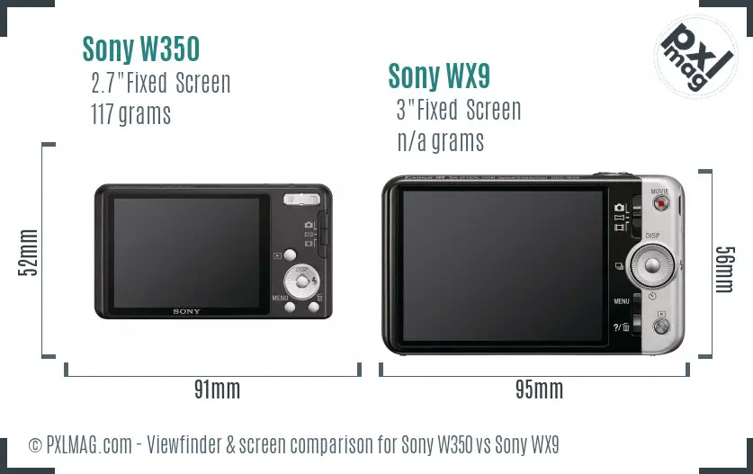 Sony W350 vs Sony WX9 Screen and Viewfinder comparison