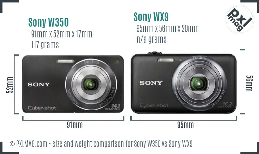 Sony W350 vs Sony WX9 size comparison