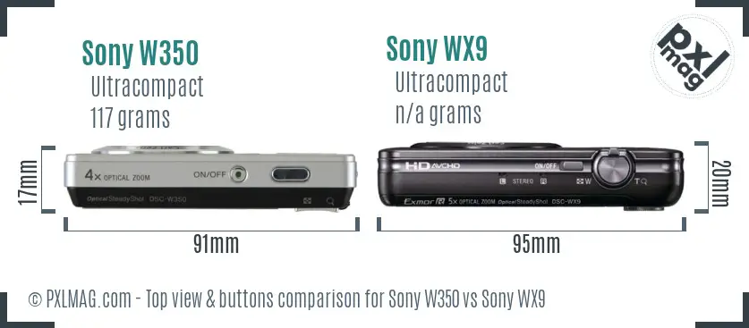 Sony W350 vs Sony WX9 top view buttons comparison