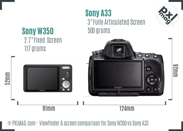 Sony W350 vs Sony A33 Screen and Viewfinder comparison