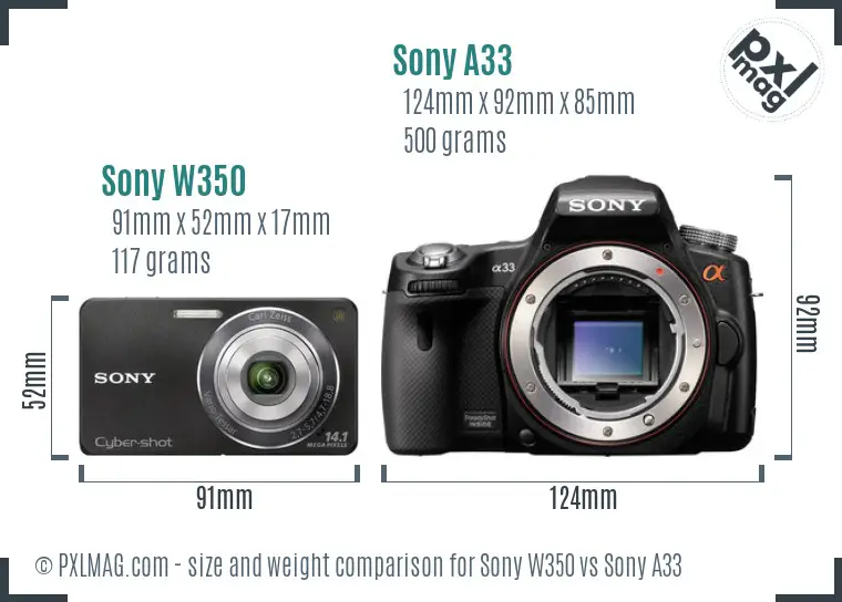 Sony W350 vs Sony A33 size comparison