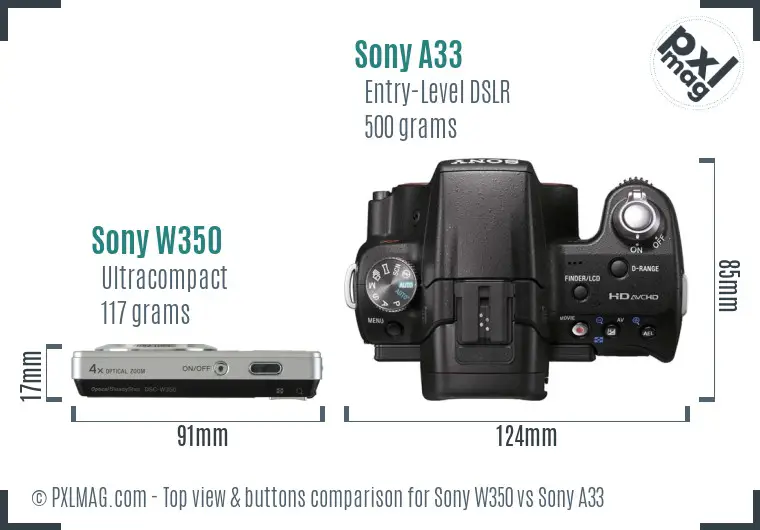 Sony W350 vs Sony A33 top view buttons comparison