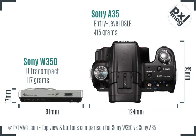 Sony W350 vs Sony A35 top view buttons comparison