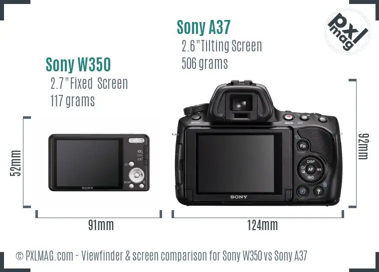 Sony W350 vs Sony A37 Screen and Viewfinder comparison