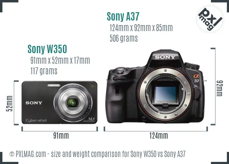 Sony W350 vs Sony A37 size comparison
