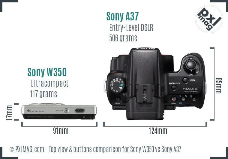 Sony W350 vs Sony A37 top view buttons comparison
