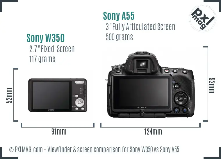 Sony W350 vs Sony A55 Screen and Viewfinder comparison