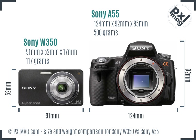 Sony W350 vs Sony A55 size comparison