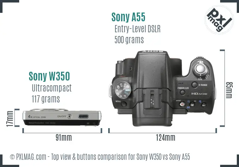 Sony W350 vs Sony A55 top view buttons comparison