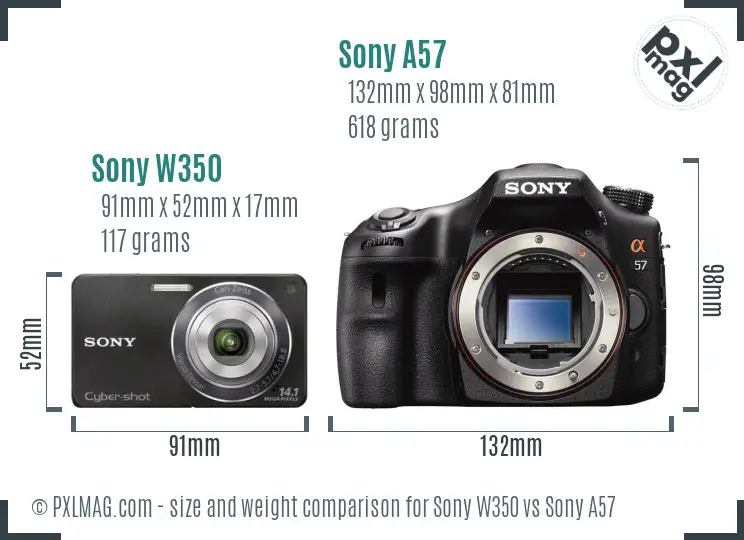 Sony W350 vs Sony A57 size comparison