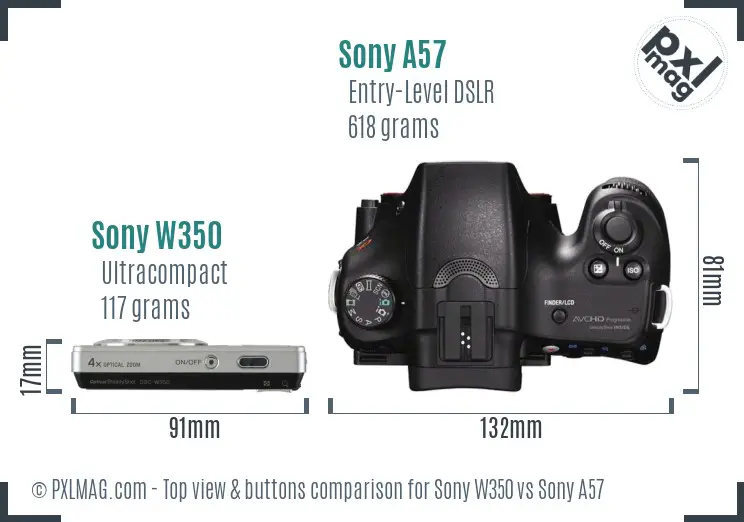 Sony W350 vs Sony A57 top view buttons comparison