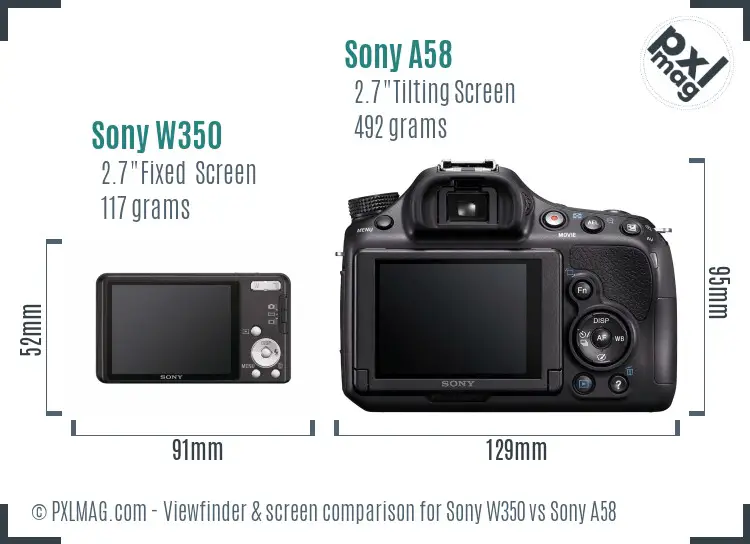 Sony W350 vs Sony A58 Screen and Viewfinder comparison