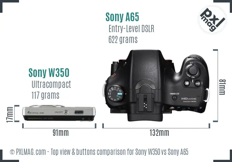 Sony W350 vs Sony A65 top view buttons comparison