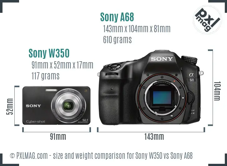 Sony W350 vs Sony A68 size comparison