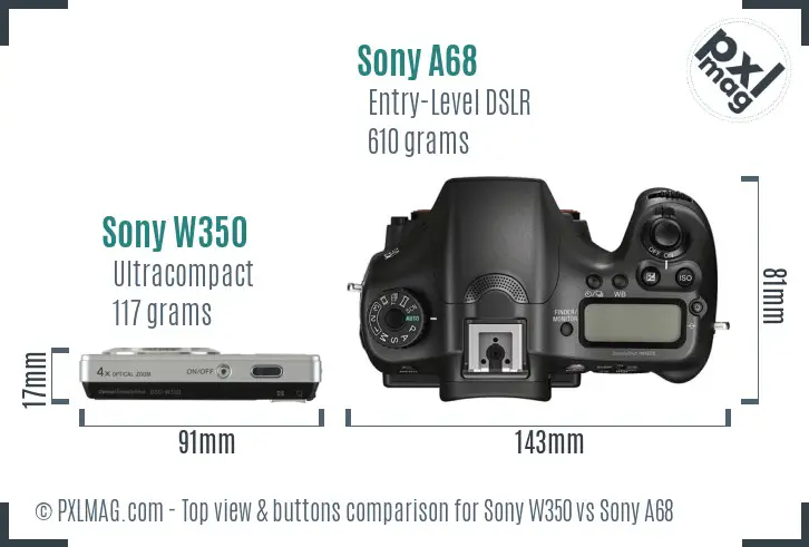 Sony W350 vs Sony A68 top view buttons comparison