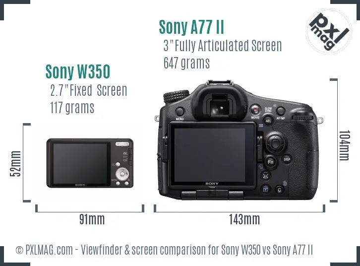 Sony W350 vs Sony A77 II Screen and Viewfinder comparison