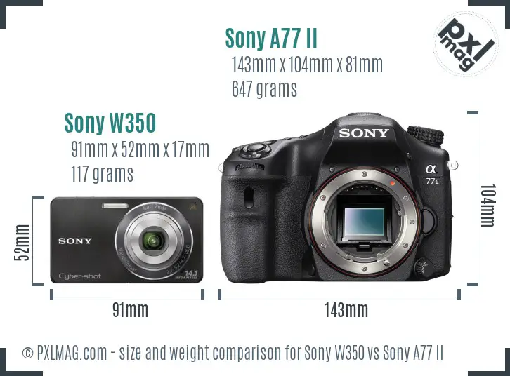 Sony W350 vs Sony A77 II size comparison