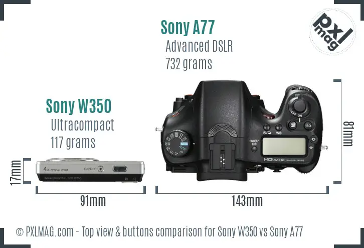 Sony W350 vs Sony A77 top view buttons comparison
