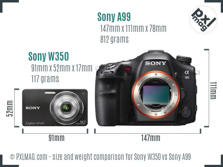 Sony W350 vs Sony A99 size comparison