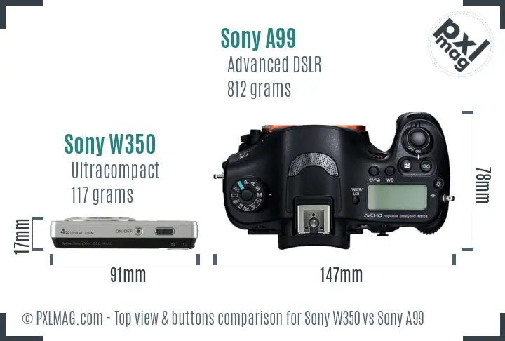 Sony W350 vs Sony A99 top view buttons comparison