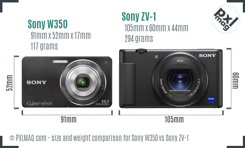 Sony W350 vs Sony ZV-1 size comparison