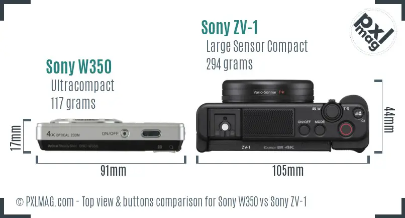 Sony W350 vs Sony ZV-1 top view buttons comparison