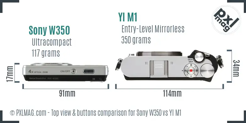Sony W350 vs YI M1 top view buttons comparison